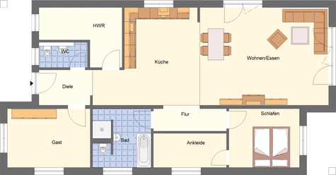 EWA-Bungalow Spreeblick 116qm Massivhausbau Leipzig Halle Wittenberg Grundriss Erdgeschoss