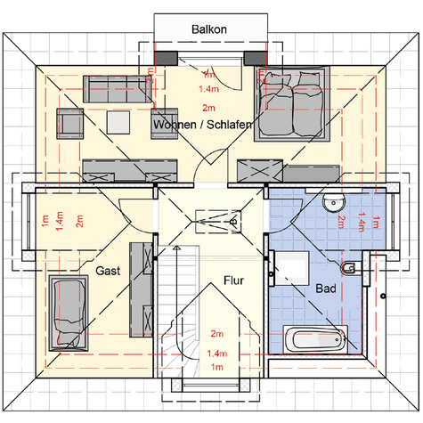 EWA-Bungalow Hiddensee 142qm Hausbau Berlin Brandenburg Potsdam Grundriss Dachgeschoss