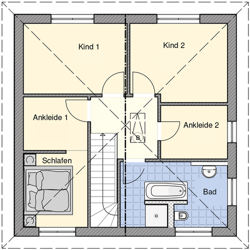 EWA-Stadtvilla MD EDITION 130qm Hausbau Berlin Brandenburg Potsdam Grundriss Obergeschoss