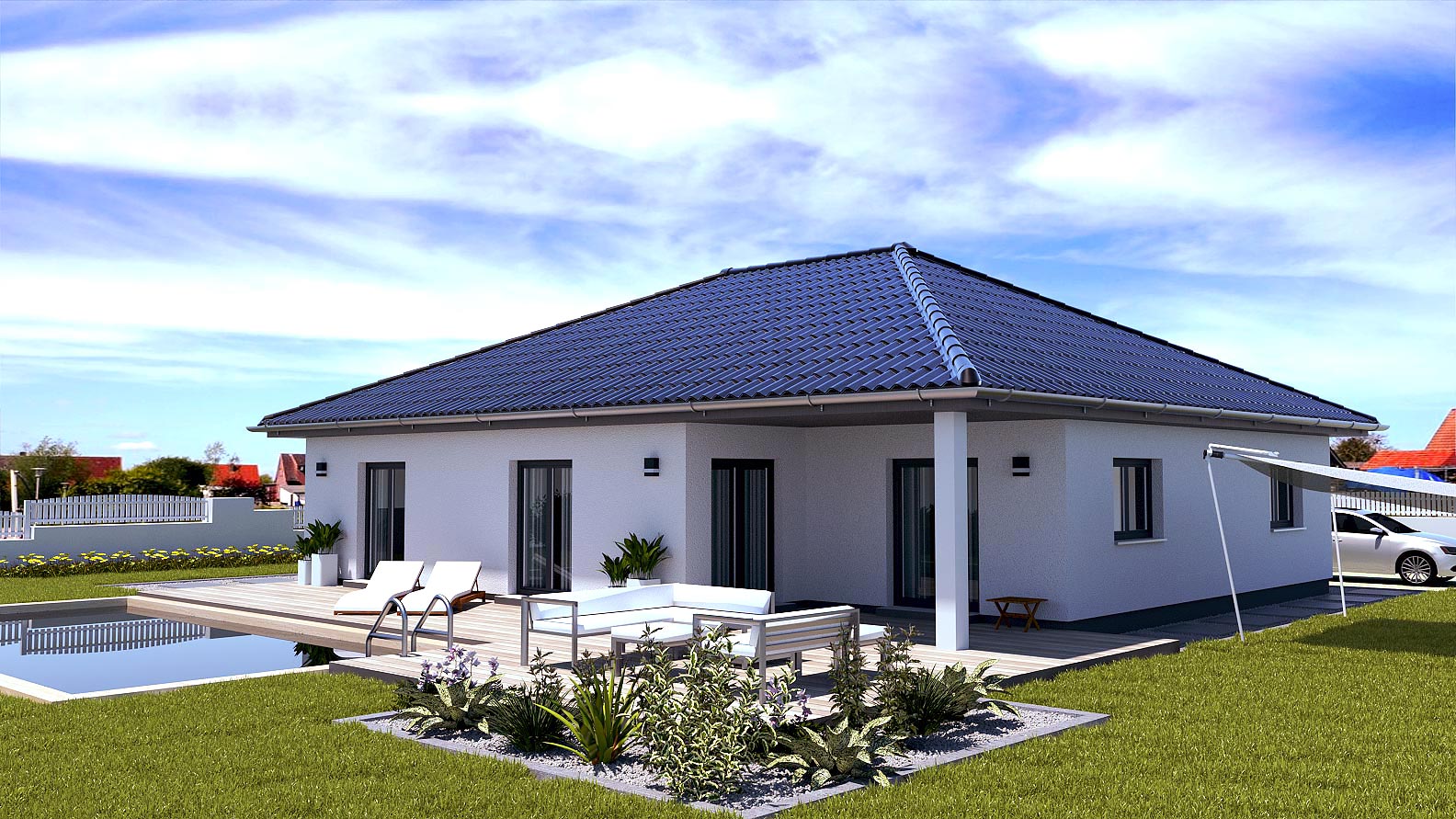 EWA-Bungalow Müritz 130qm Hausbau Berlin Brandenburg Magdeburg Rückansicht