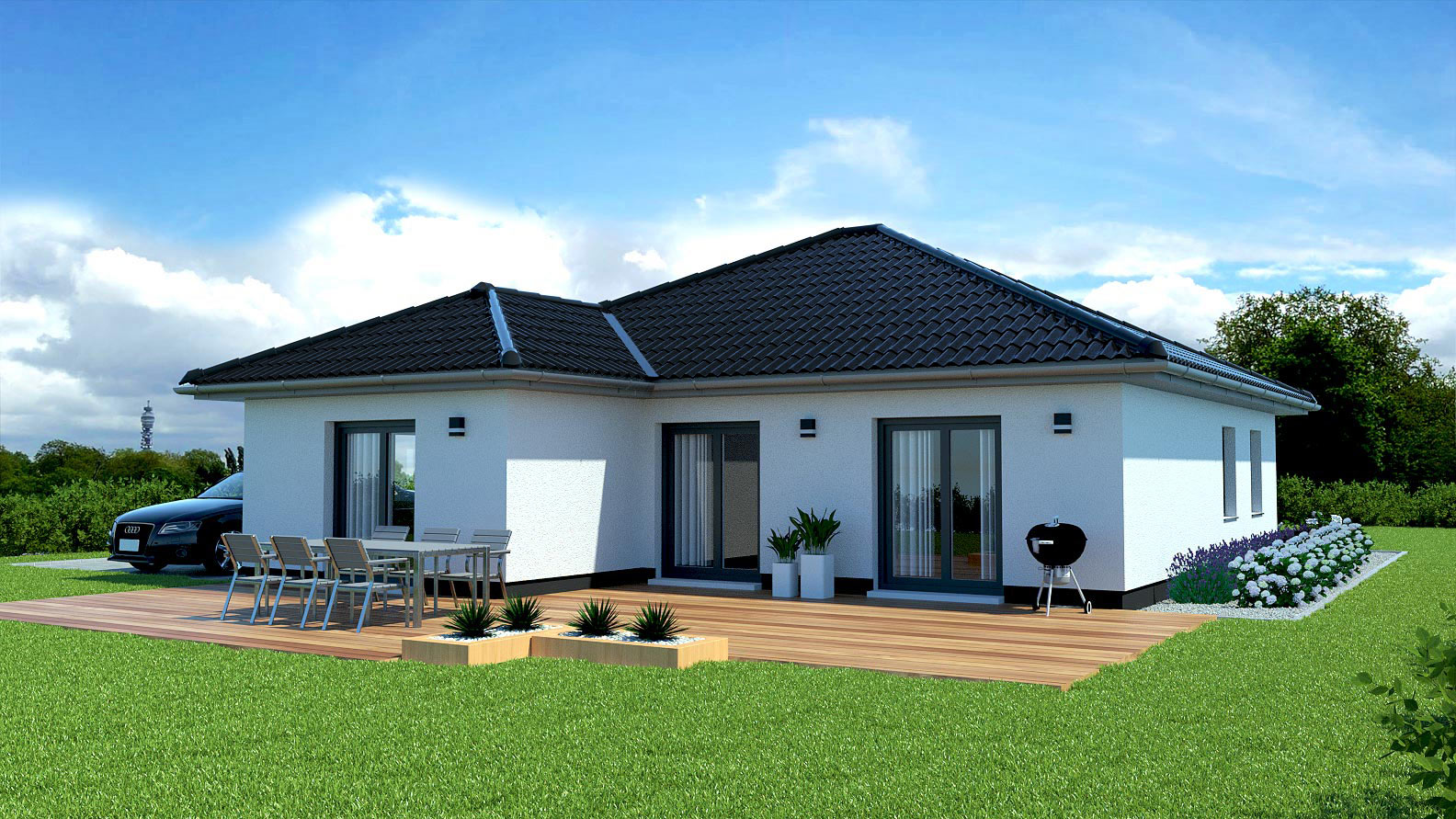 EWA-Bungalow Sylt 123qm Massivhausbau Leipzig Halle Wittenberg Rückansicht