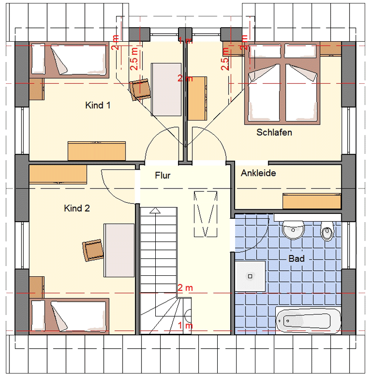 EWA Landhaus Fläming 119qm Hausbau Berlin Brandenburg Magdeburg Grundriss Dachgeschoss