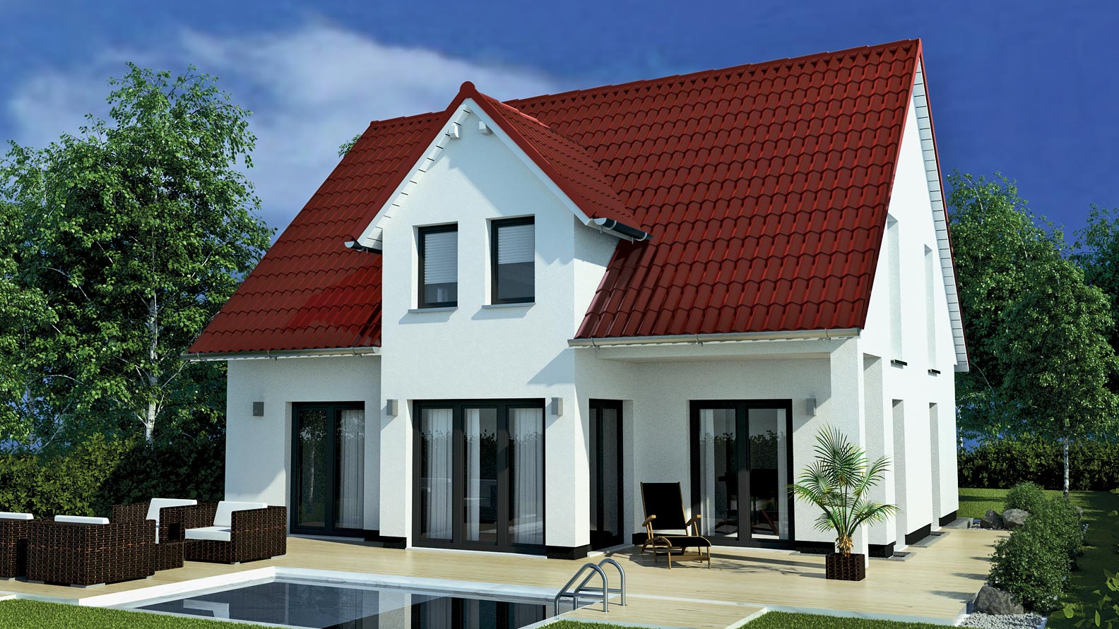 EWA-Landhaus-Prignitz-187qm-Massivhausbau-Leipzig-Halle-Wittenberg-Rückansicht-rotes-Dach EWA-Landhaus Prignitz 187qm Massivhausbau Leipzig Halle Wittenberg Rückansicht rotes Dach