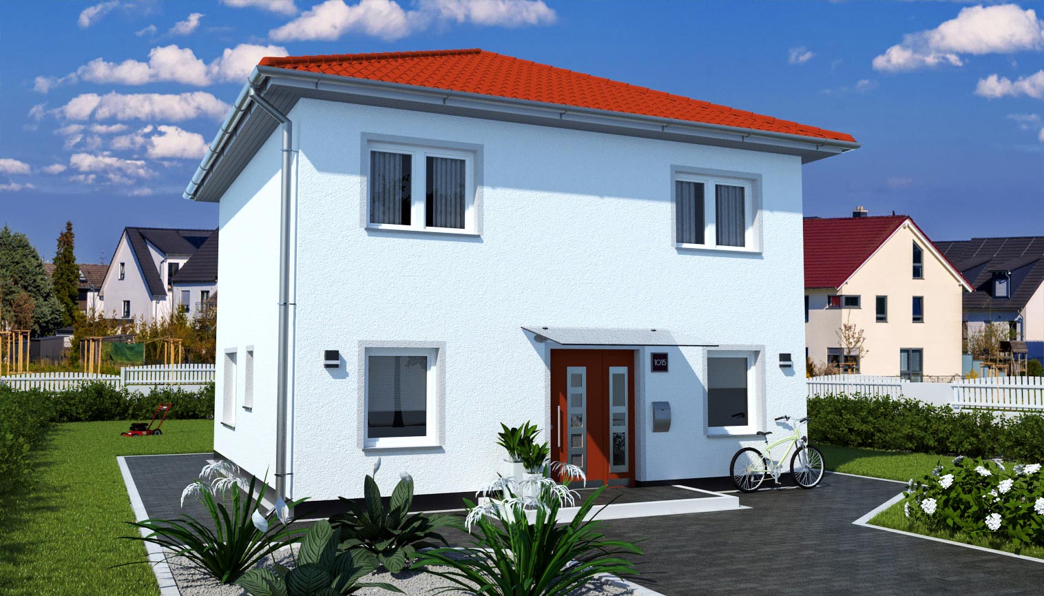 EWA-Stadtvilla MD EDITION 130qm Hausbau Berlin Brandenburg Potsdam Vorderansicht rotes Dach