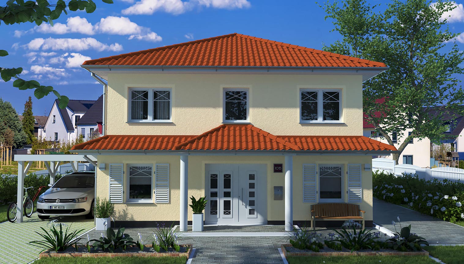 EWA-Stadtvilla Mediterran 151qm Hausbau Berlin Brandenburg Potsdam Vorderansicht